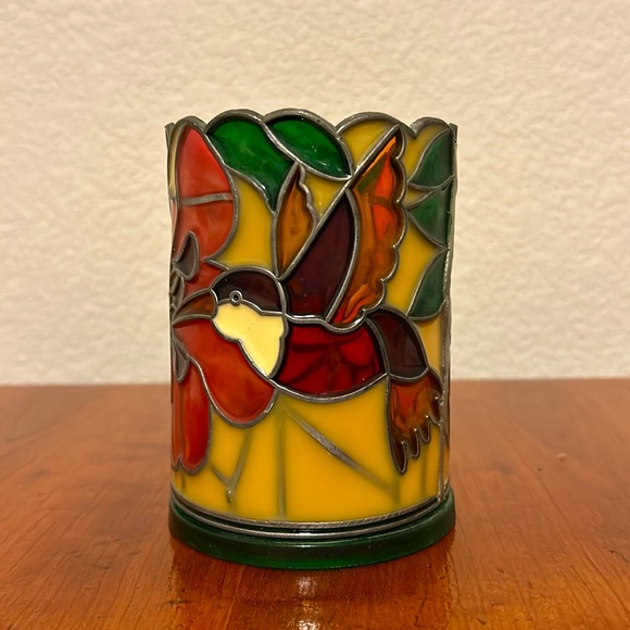 Colorful Hummingbirds Stained Glass Votive Candle Holder - Picture 5 of 7